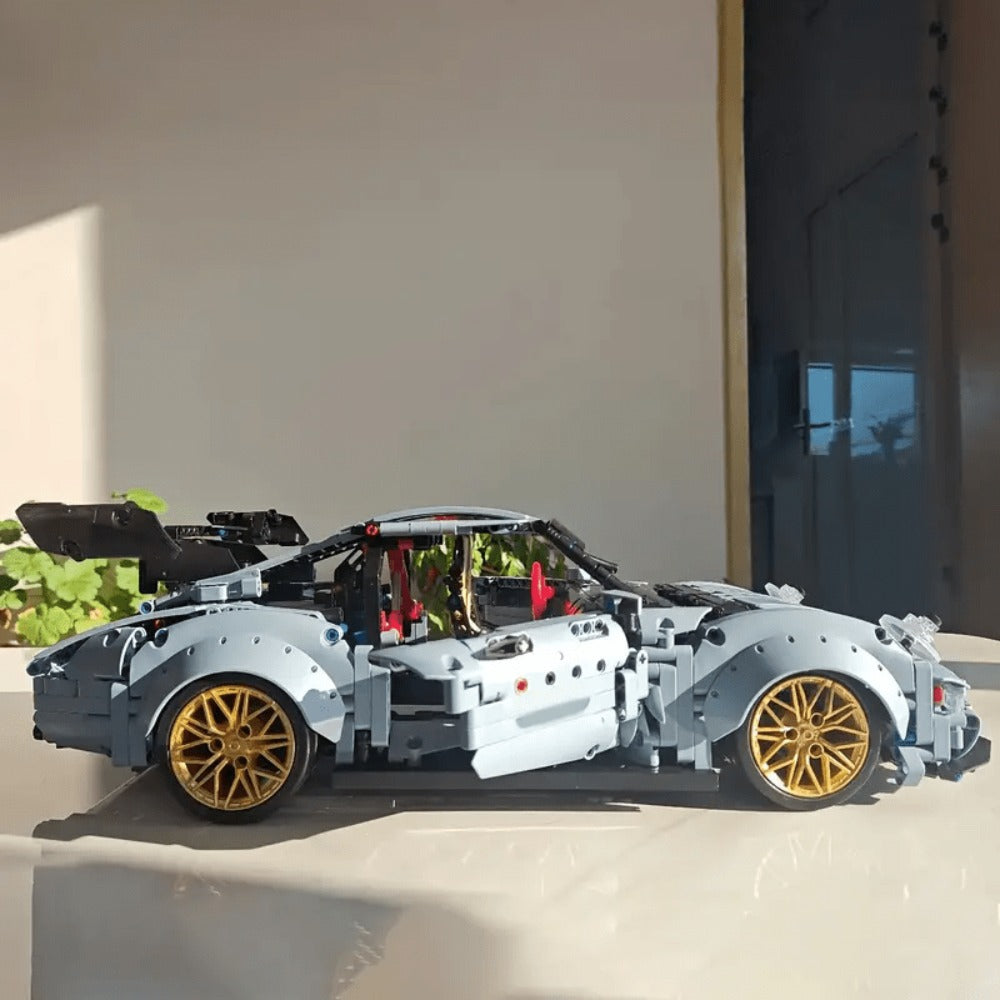 Lowrider Sports Car Building Blocks, 2100 Pcs Misty Blue Adult Model Car Kit