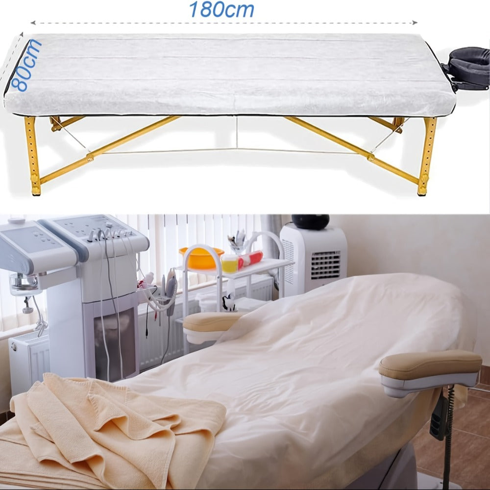 Disposable Massage Table Sheets 100-Pack Non-Woven Spa Bed Cover – Stain-Resistant Single-Use Table Liner for Massage Therapists, Estheticians, Tattoo Artists & Salons, White or Pink
