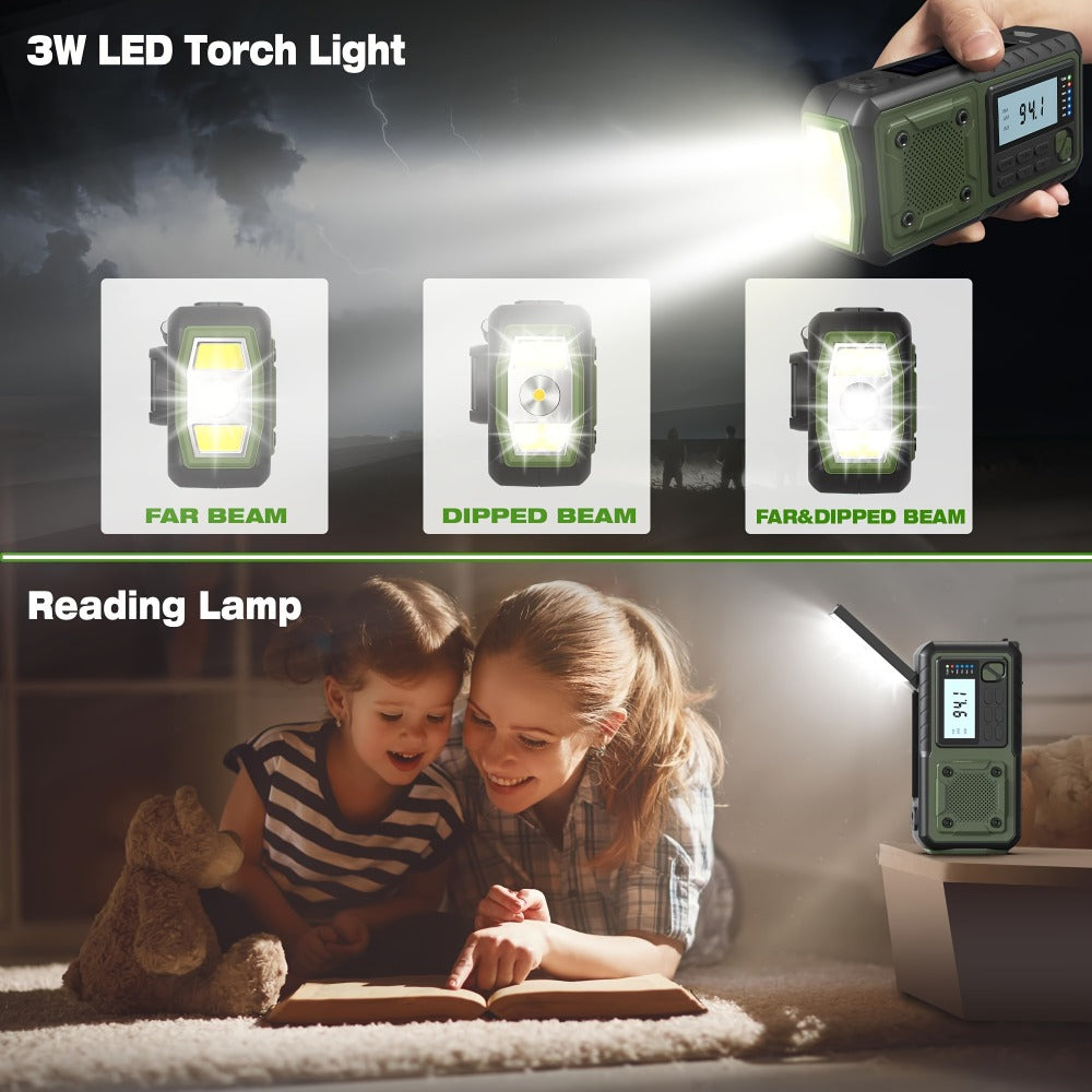 Hand Crank Emergency Weather Radio 5000mAh Solar Powered NOAA AM FM Portable Survival Radio with Flashlight SOS Alarm Reading Light Phone Charger Type-C for Hurricane Tornado Storm Preparedness Gift