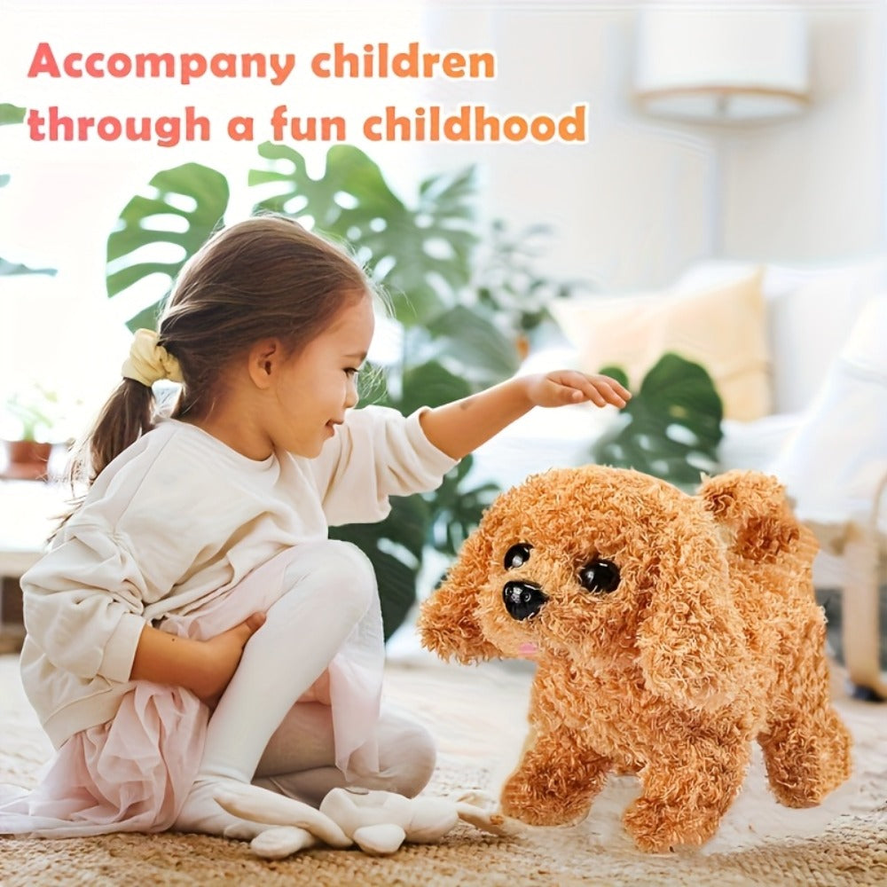 Realistic Plush Robot Puppy Dog Toy Brown — Walks Barks Wags Tail AI Interactive Electronic Pet No Batteries Needed, Lifelike Soft Dog Gift for Kids Boys Girls Birthday Christmas