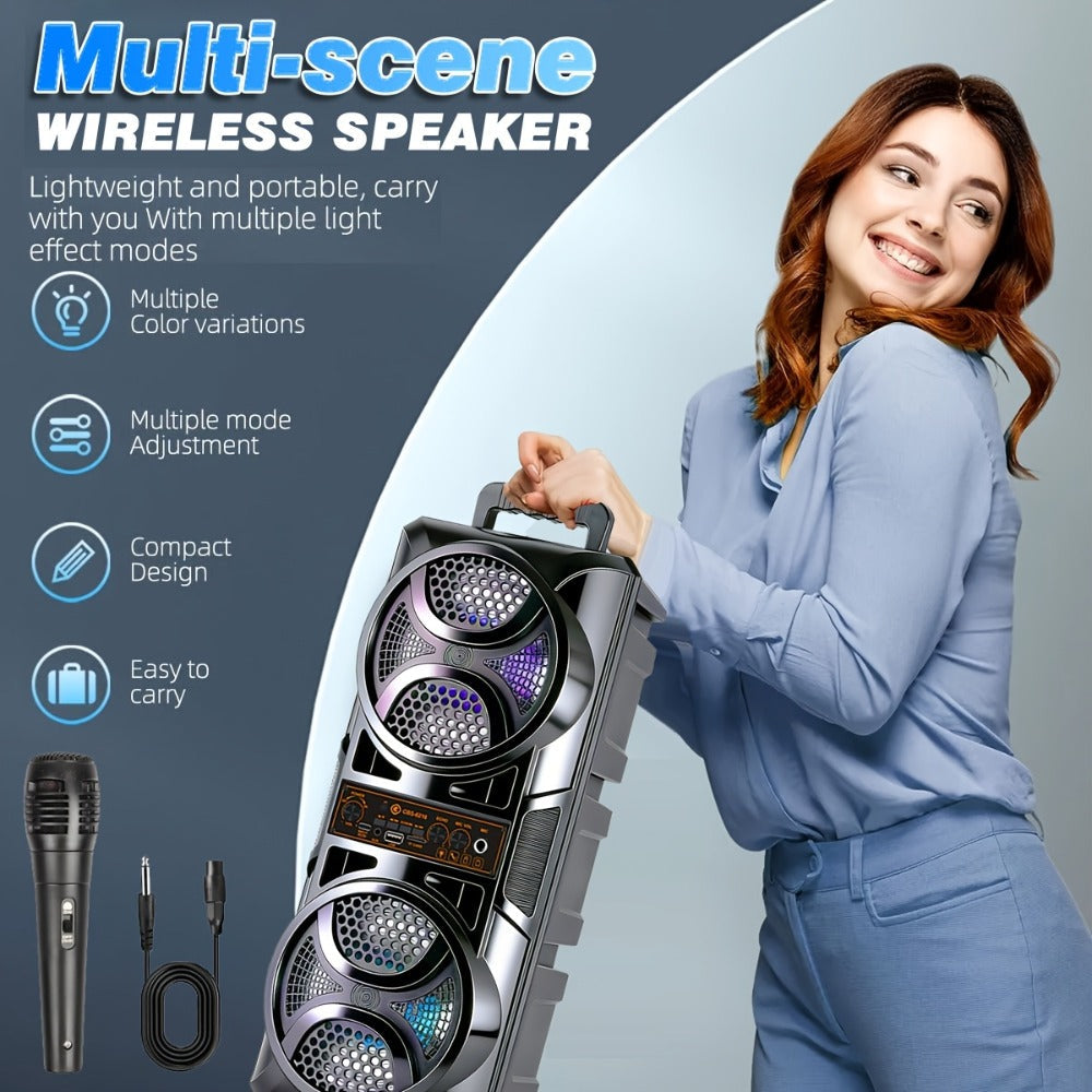 1200W PA Bluetooth Speaker with Wired Microphone & LED Lights – Portable Rechargeable Wireless Speaker, Supports AUX, USB & FM Radio, Ideal for Parties, Outdoor Events & Holiday Gifts