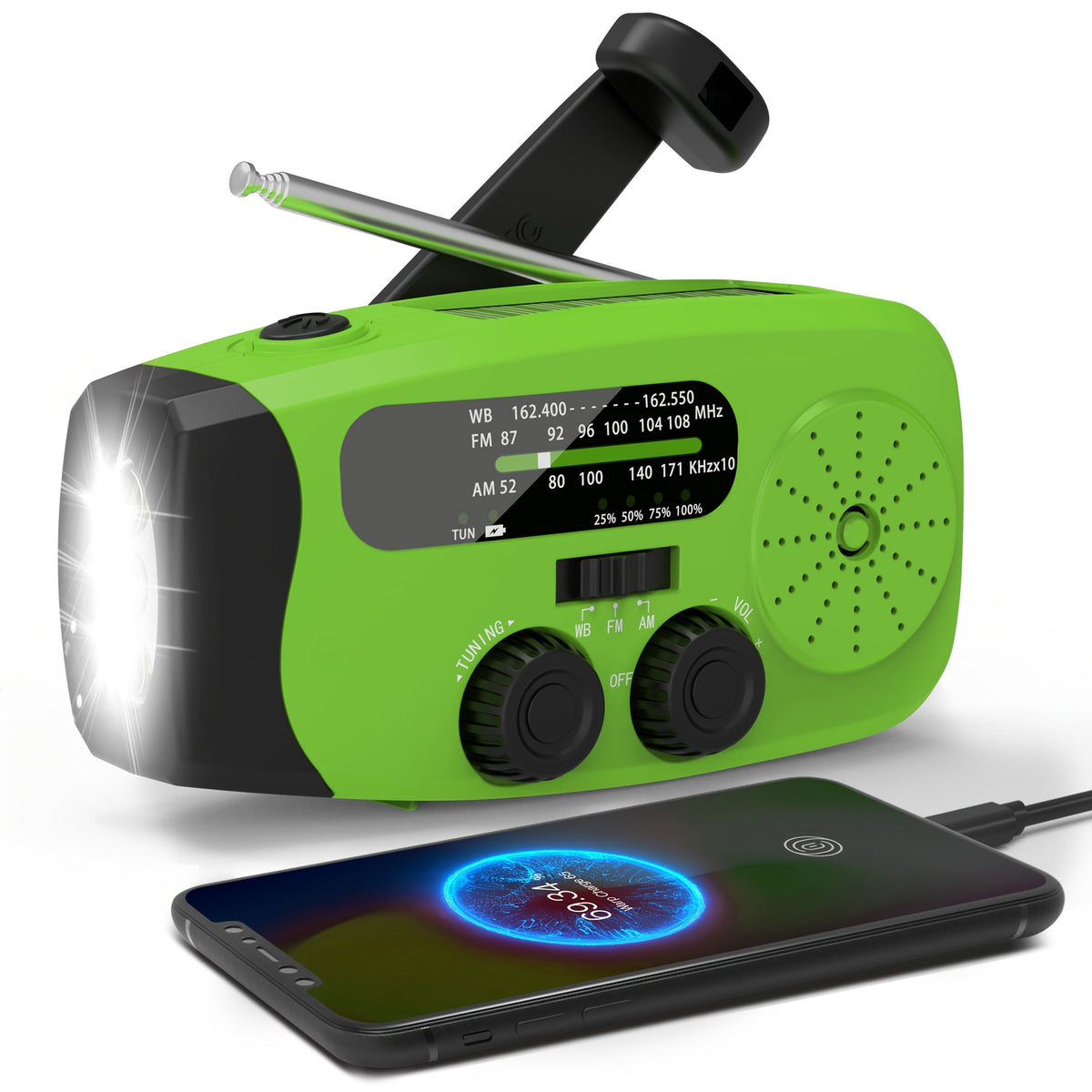 NOAA Emergency Weather Radio Solar Hand Crank with 2000mAh Power Bank & LED Flashlight – AM/FM/NOAA Portable Survival Radio, USB Charging, Solar Powered, Hurricane & Winter Storm Preparedness Gear