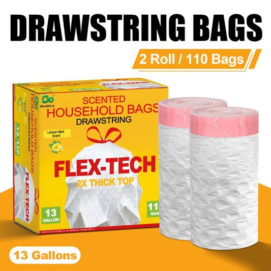 Drawstring Trash Bags, 13 Gallon, White with Lemon Scent, 20–165 Count Options