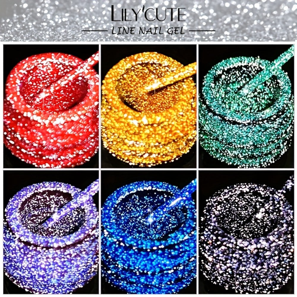 Reflective Glitter Line Gel Nail Polish 9pcs Set – LED Cure Stripe Liner Pull Line Graffiti Sparkling Nail Art Kit for Salon & DIY Home Manicure, 5ml Each Long Lasting Chip Resistant
