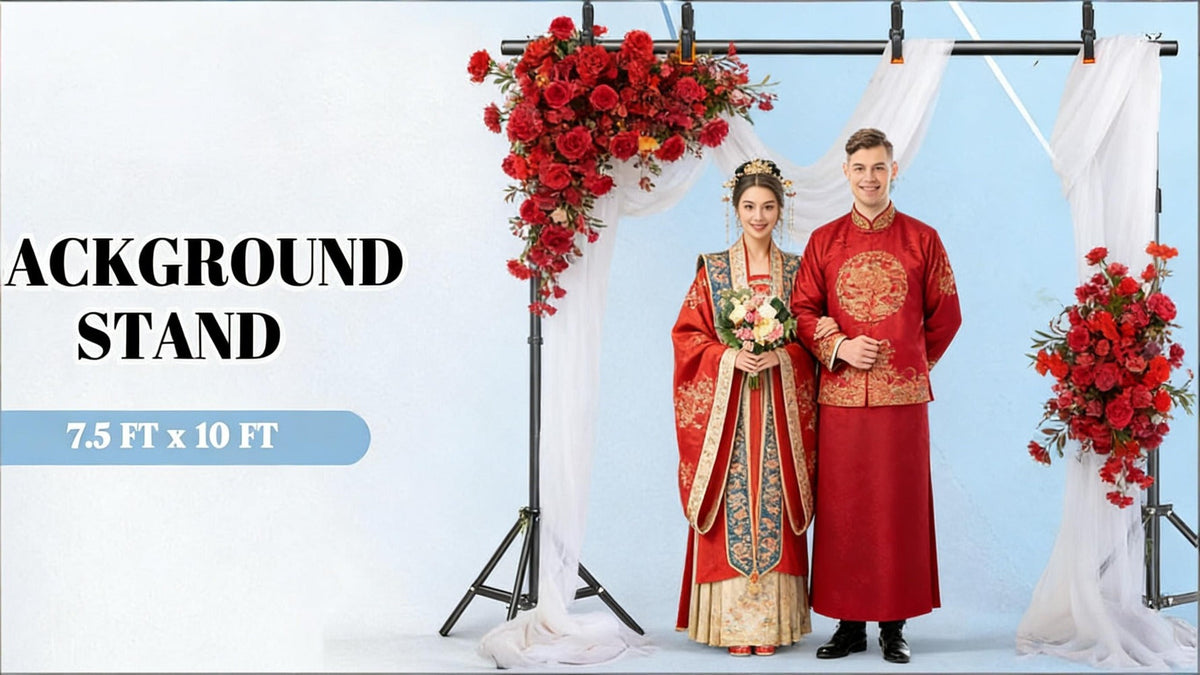 Backdrop Stand 10x7Ft Adjustable Photo Studio Background Support Kit with 4 Crossbars 4 Clamps Carry Bag for Parties Events Weddings Decoration Photography SH