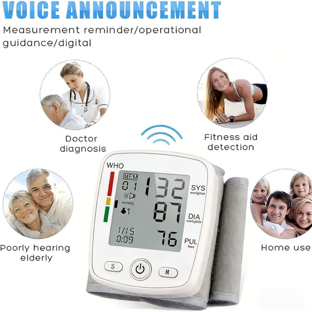 Blood Pressure Monitor Wrist & Forehead Thermometer 2-in-1 Set, Rechargeable with 2x99 Memory, Large LCD, Voice Broadcast, Adjustable Cuff