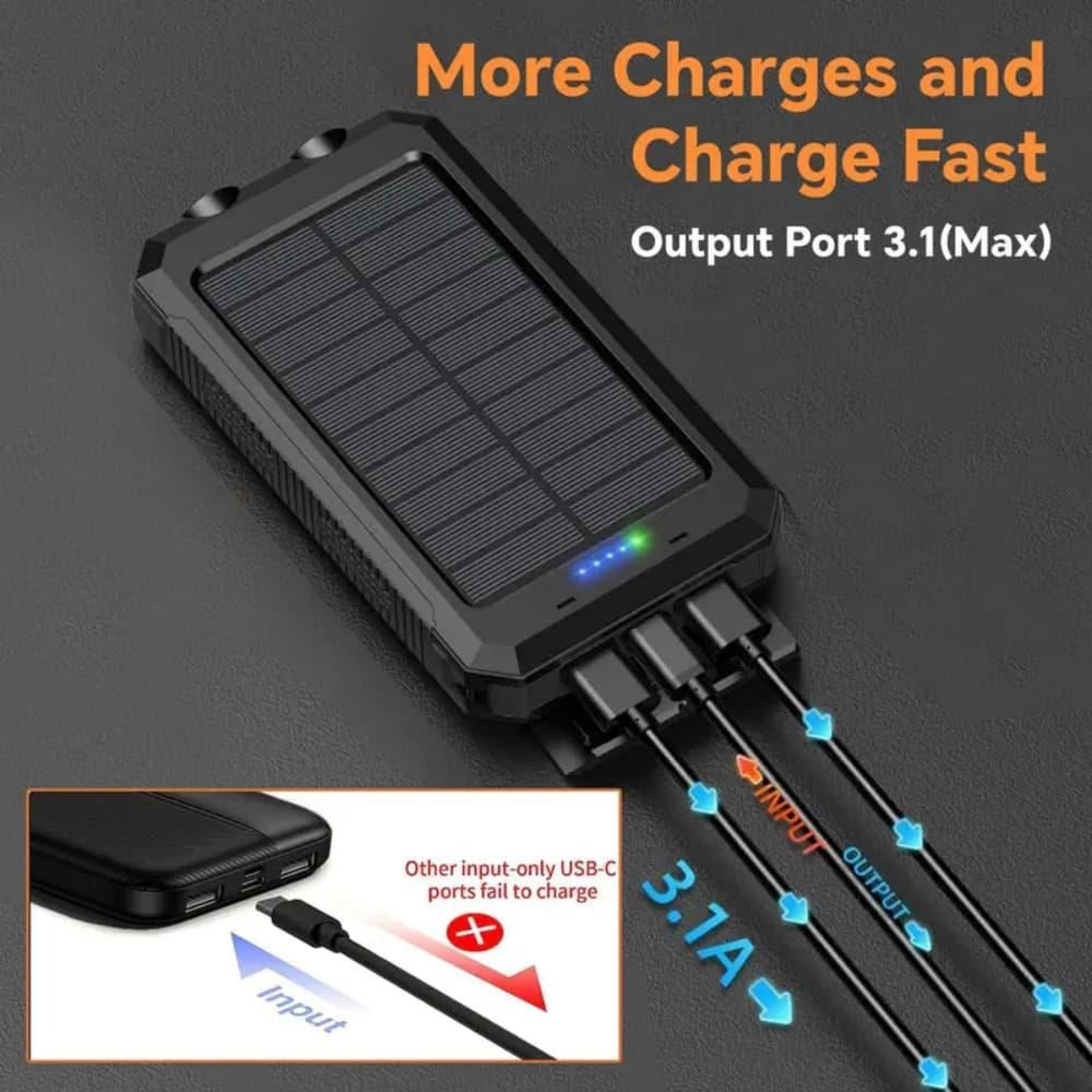 Solar Power Bank 50000mAh with Dual LED Flashlight SOS Mode & Compass – Portable Solar Charger Dual USB for Camping Hiking Travel Emergency Outdoor Survival for iPhone Samsung Android All Cell Phones