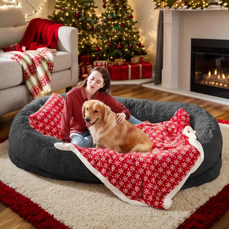Human Dog Bed with Washable Faux Fur Cover in Two Size Options for People and Pets