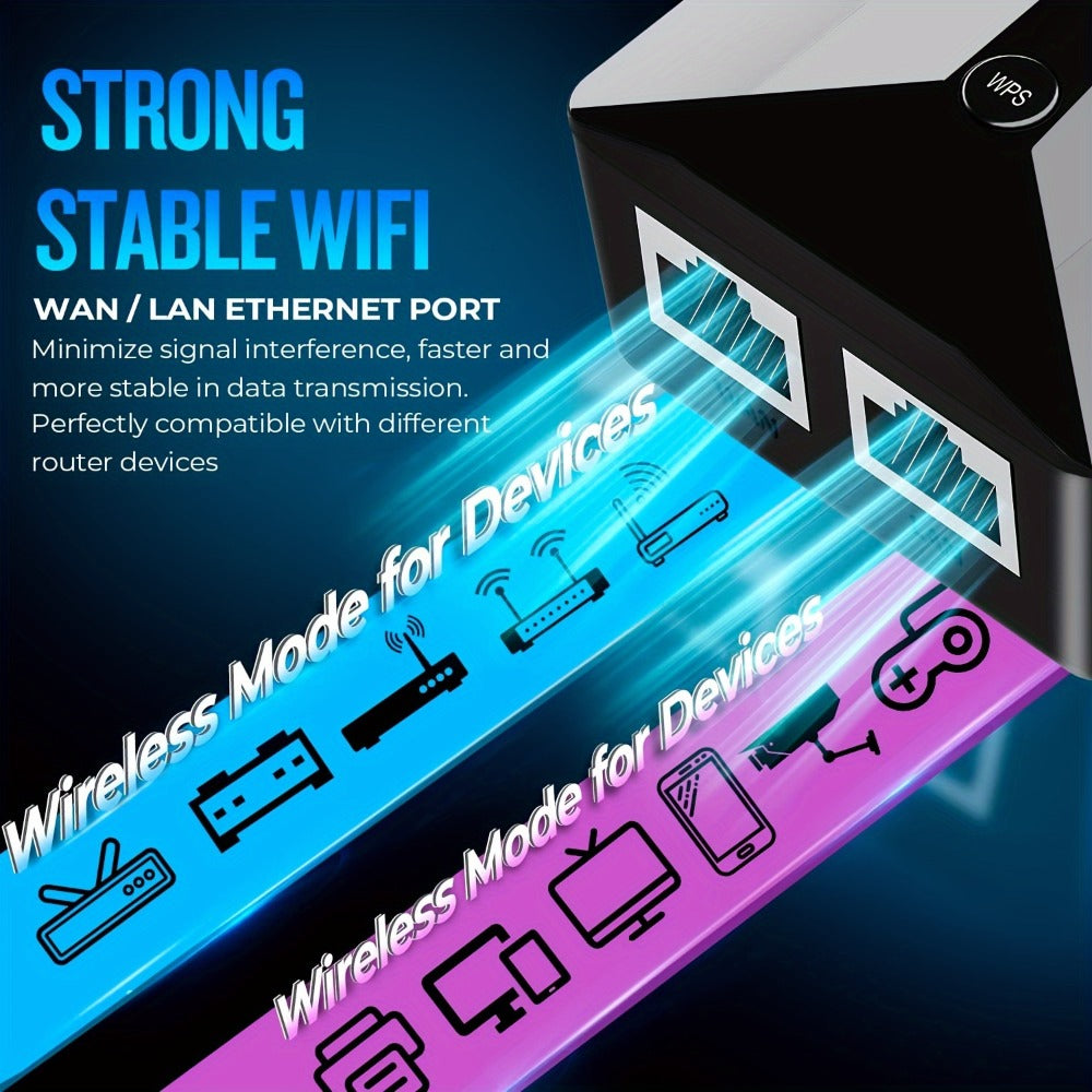 Ethernet Port WiFi Booster 1200Mbps Dual Band 5GHz & 2.4GHz, Up to 89% Faster WiFi Extender, 2026 Latest Upgraded Internet Signal Repeater for Gaming Smart TV Remote Work Large Home, Black