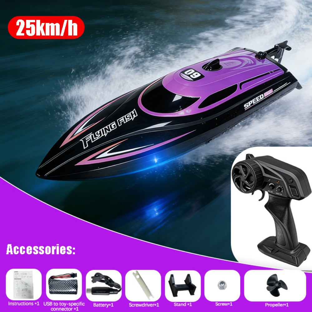 30 km/h RC Speedboat with LED Lights, 2.4 GHz Control & Water Cooling