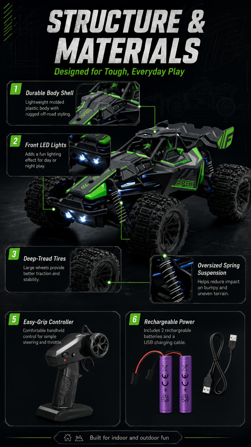 RC Monster Truck 1:20 Scale 4WD with LED Headlights, 2.4GHz All-Terrain Off-Road