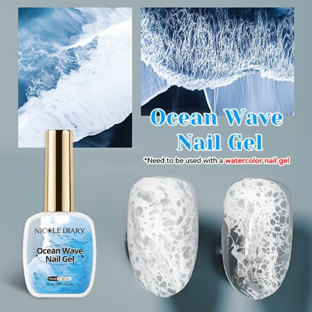 Watercolor Marble Ocean Wave Nail Art Gel Polish Set NICOLE DIARY 2pcs 15ml Each - UV LED Cured Long Lasting Glossy Ink Effect DIY Home Manicure No Resin Remover Needed Nail Gel Kit for Women