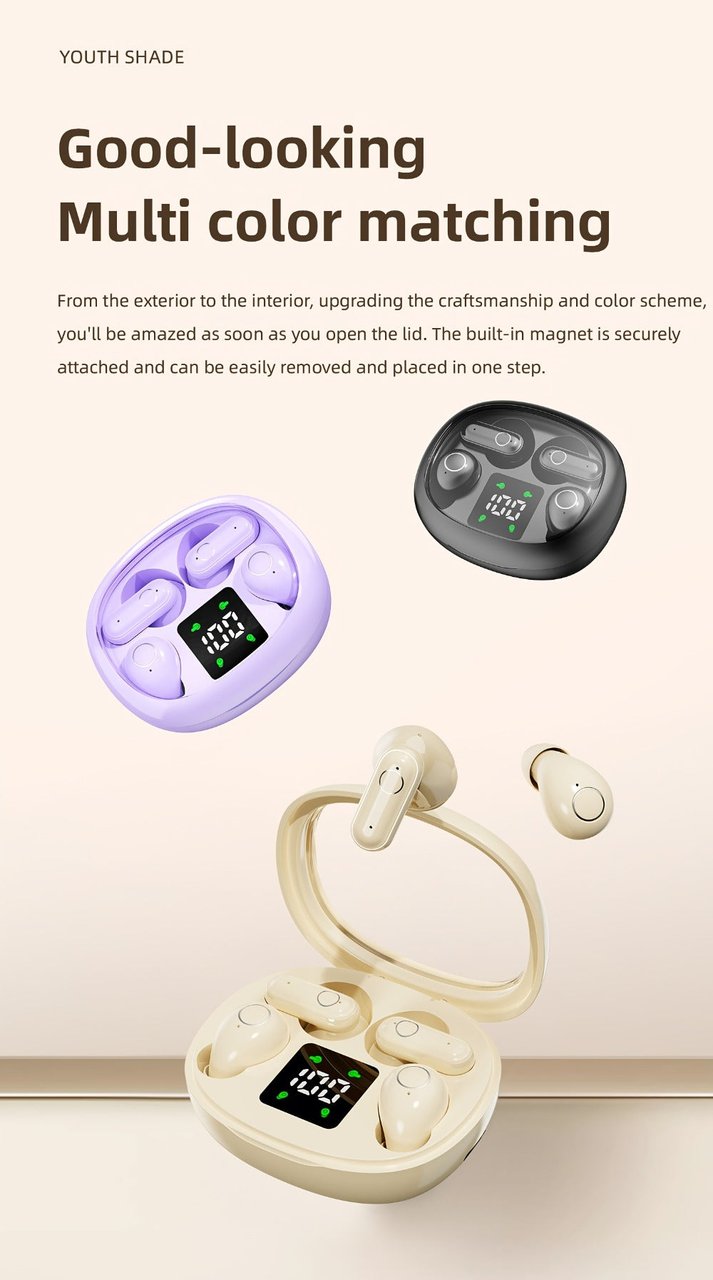 Sleep Mini Earbuds 2 Pairs Wireless Bluetooth In-Ear Headphones Long Battery Life HD Calling 3 Colors Sport Use Single Compartment Case All Seasons