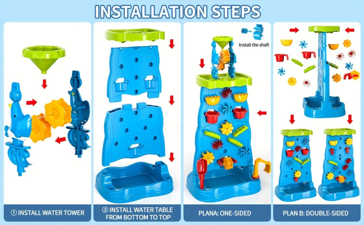 Kids Water and Sand Play Table with Double-Sided Waterfall and Beach Zone