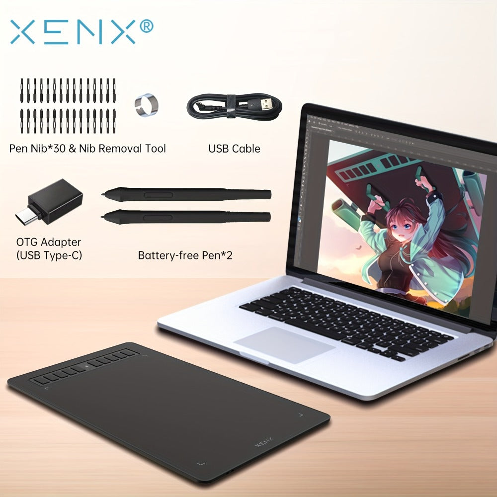 XENX Graphics Drawing Tablet 10 x 6.22 Inch, 8192 Pressure Sensitivity Battery-Free Passive Stylus, 10 Customizable Hotkeys, Compatible with Mac Windows Android, Wacom Alternative for Digital Art Illustration Design Online Teaching