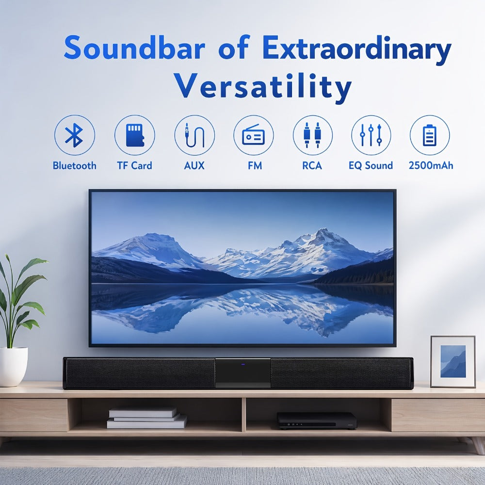 Deep Bass Soundbar with Subwoofer for Smart TV – 22" Wireless Bluetooth 5.0 Surround Sound System, TF/AUX/RCA/TWS, Home Theater Speaker for PC, Gaming, Projector, Studio, Live & Stage