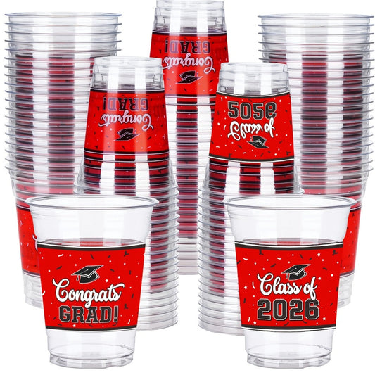 Graduation Plastic Mugs 100-Pack, 14 oz Party Cups in 6 Colors