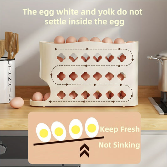Egg Dispenser for Refrigerator, White 4-Tier Rolling Egg Holder Rack