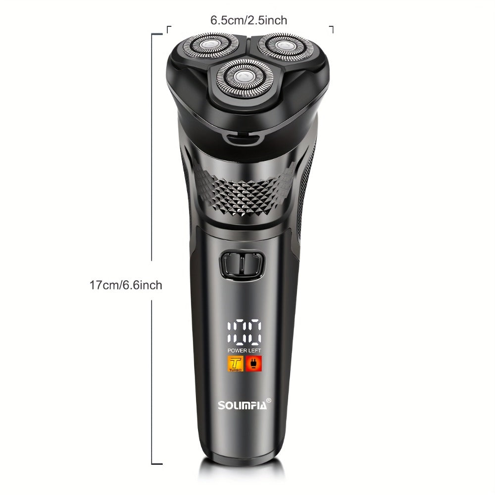 Men's Electric Rotary Shaver with 3D Flexible Floating Heads – USB Rechargeable Cordless Electric Razor with Adjustable Trimmer for Close Comfortable Shave, Dark Grey
