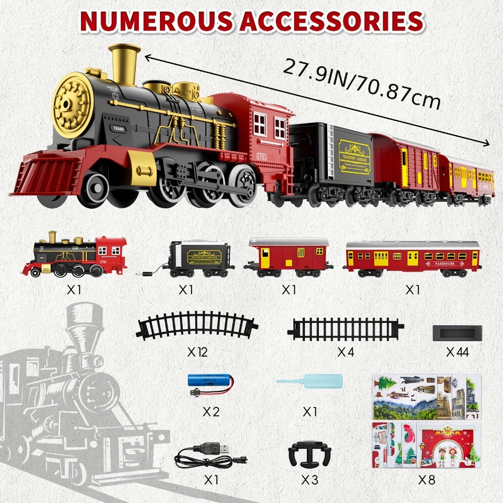 Electric Train Set for Kids – Steam Locomotive with Lights & Sound, 16 Tracks & 8 Scenic Cards
