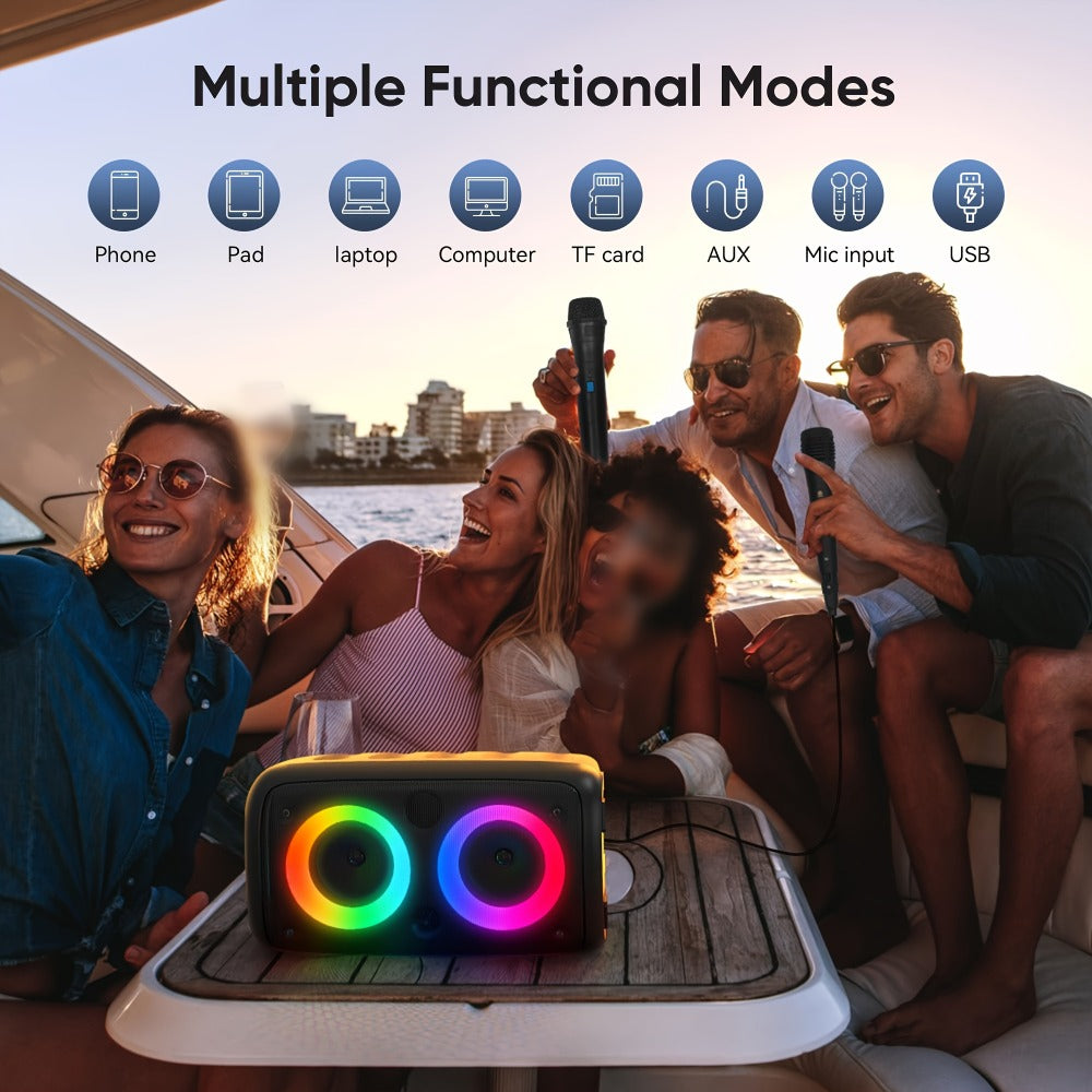 Wireless Bluetooth Speaker with Color LED Lights, MOKiN KTS-1265 Portable Party Speaker, Bass Boost, FM Radio, TF Card, USB, Type-C, Lightweight for Outdoor Travel Home Parties