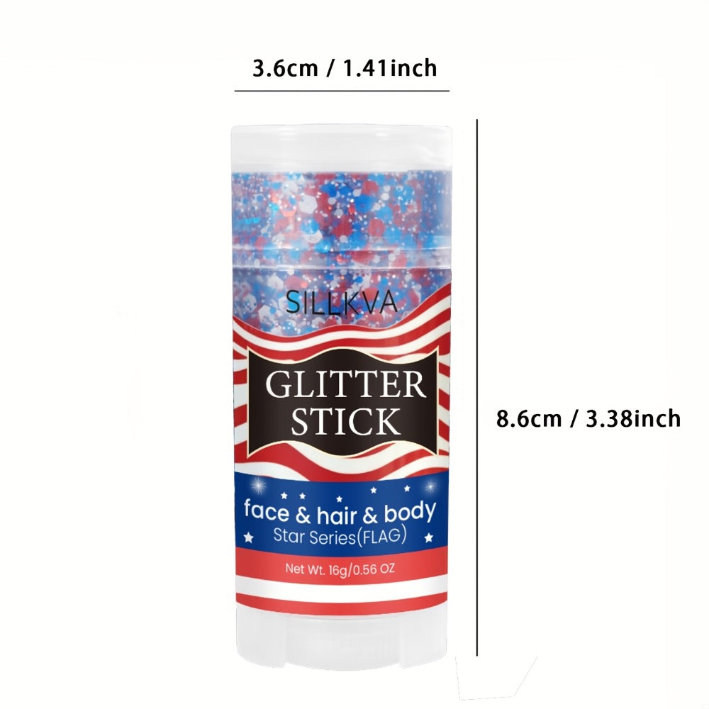 Glitter Makeup Stick Red & Blue Multi-Use Glitter Gel for Face Hair & Body – Patriotic American Flag Theme for July 4th Independence Day Sports Events & Stage