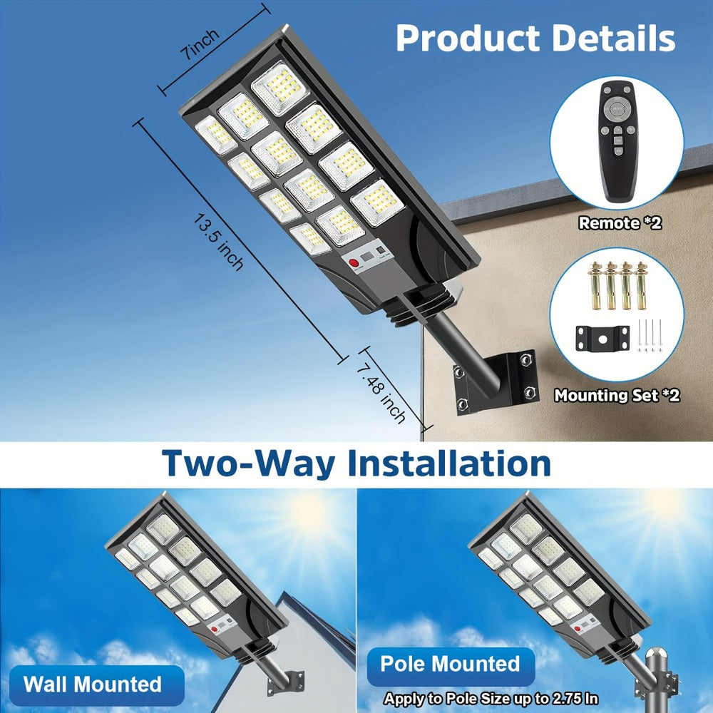 Solar Street Light Outdoor 400 LED – 6500K Waterproof Sensor Flood Light with Remote Control, Dusk to Dawn for Commercial Area, Parking Lot & Night Security Lighting (2 or 4 Pack)