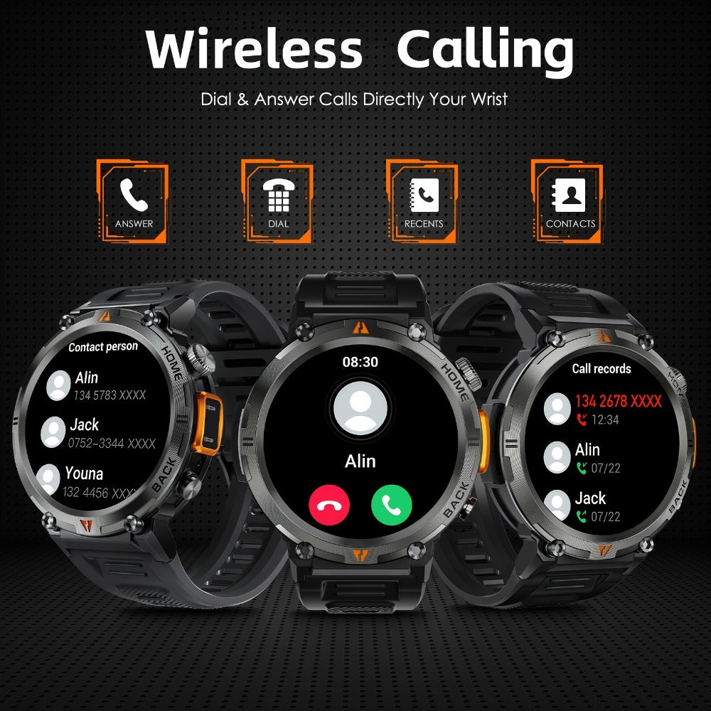 Men's Smartwatch with Bluetooth Calling & Message Notifications, 1.45" HD Touch Screen, IPX8 Waterproof, Step Counter, 300mAh 5-7 Day Battery, Steel & Silicone Strap – Smart Watch Compatible with iPhone & Android