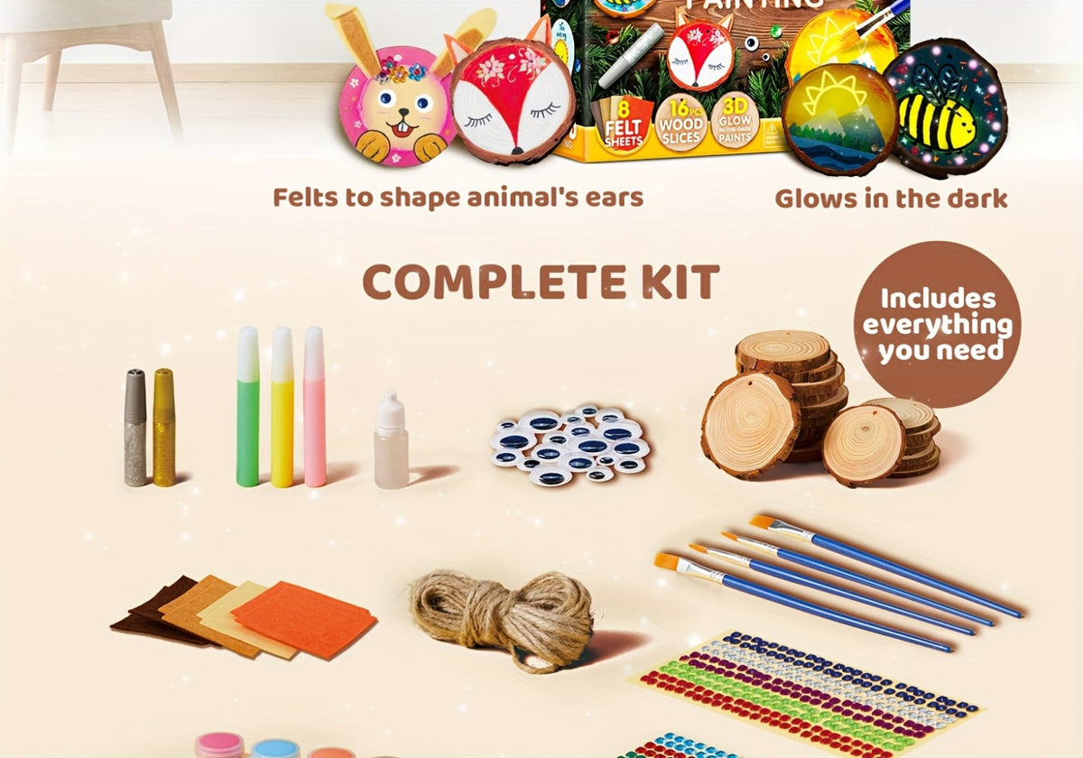 Kids Painting Kit, Glow in the Dark Wood Slice Arts & Crafts Set, 500+ Pieces