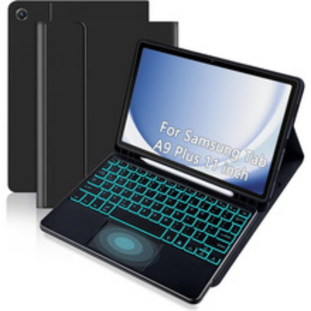 Samsung Galaxy Tab A9 Plus Keyboard Case with Detachable USB-C Touchpad – 11" Magnetic Folio Cover with Pen Slot for SM-X210 X215 X216 X218 | Black & Pink | Laptop-Style Productivity Case