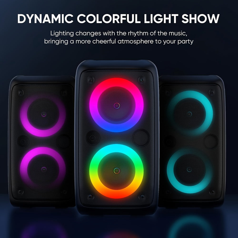 Karaoke Machine with LED Lights Bluetooth Speaker PA System – Portable Adult Singing Speaker with Wired Microphone or Wired + Wireless Mic, Supports TF Card, USB, AUX Input, TWS Connection