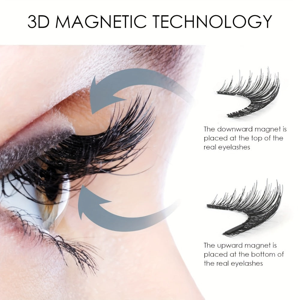 8 Pairs Magnetic Lash Kit with Applicator Clips — 3D Double Magnetic False Eyelashes Set, Waterproof No Glue Reusable Natural Look Lashes for Women Daily Wear & Special Occasions
