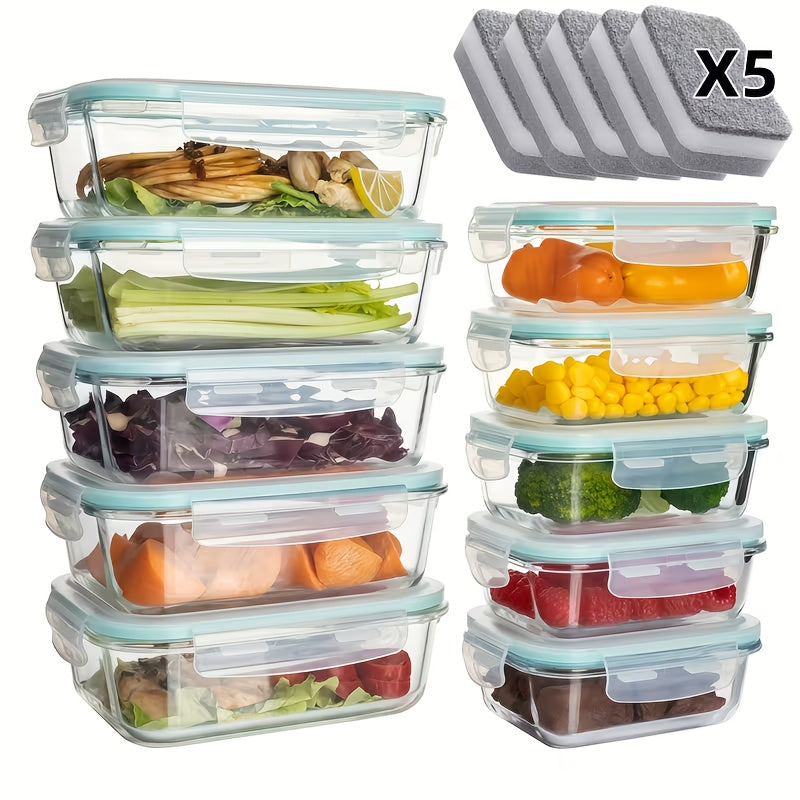 Glass Food Storage Containers 16pcs Airtight Set with Lids – Microwave & Oven Safe, BPA-Free, Leak-Proof Meal Prep Containers for Salads, Fruits, Vegetables & Sandwiches, Outdoor Picnic Lunch Box, Includes Cleaning Pads (Standard & Large Size)