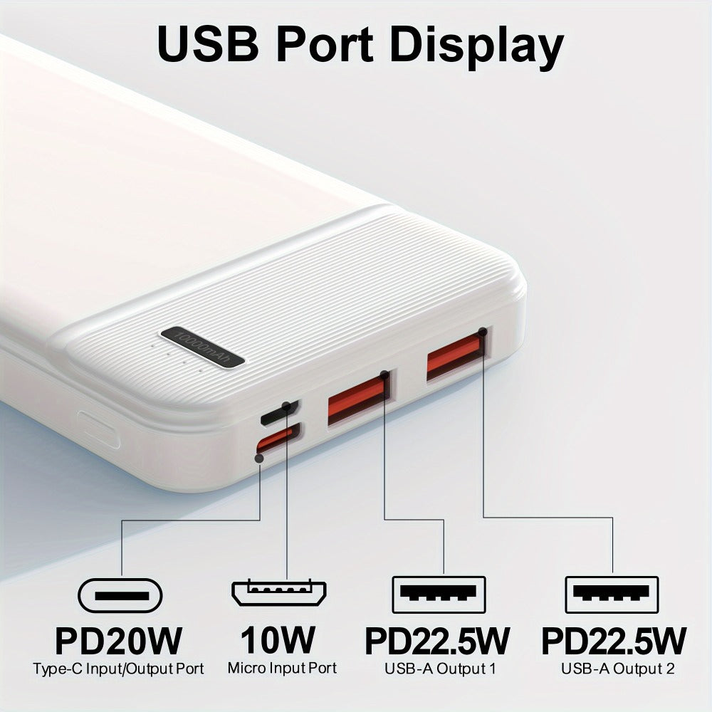 10000mAh Slim Power Bank PD 22.5W Super Fast Charging – Dual USB-A Output, 20W USB-C Input/Output, Lightweight Travel Portable Charger for Smartphones, Tablets & Heated Clothes, Gift for Men & Women