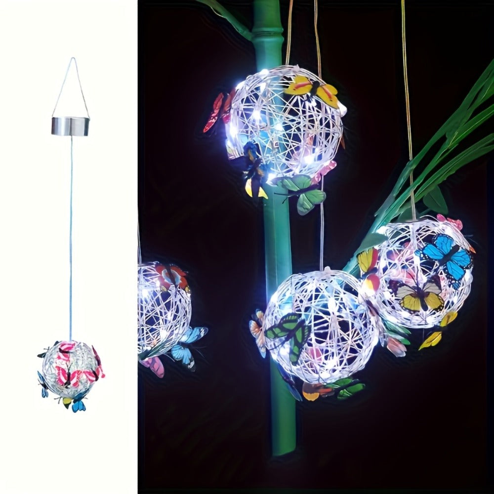 Solar Butterfly Lantern Outdoor Metal Iron Hanging Solar Light – Waterproof, Auto On at Dusk, White & Color Light | Garden, Porch, Patio & Tree Decor | Unique Garden Gift