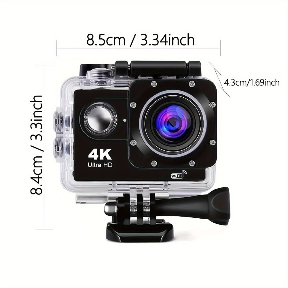 4K Sports Action Camera with WiFi, 170° Wide Angle, 32GB Card & Helmet Mount Kit – Pre-Recording, Remote Control, 900mAh Battery, 2" LCD – Beginner-Friendly Outdoor Cam for Cycling, Hiking & Gifts
