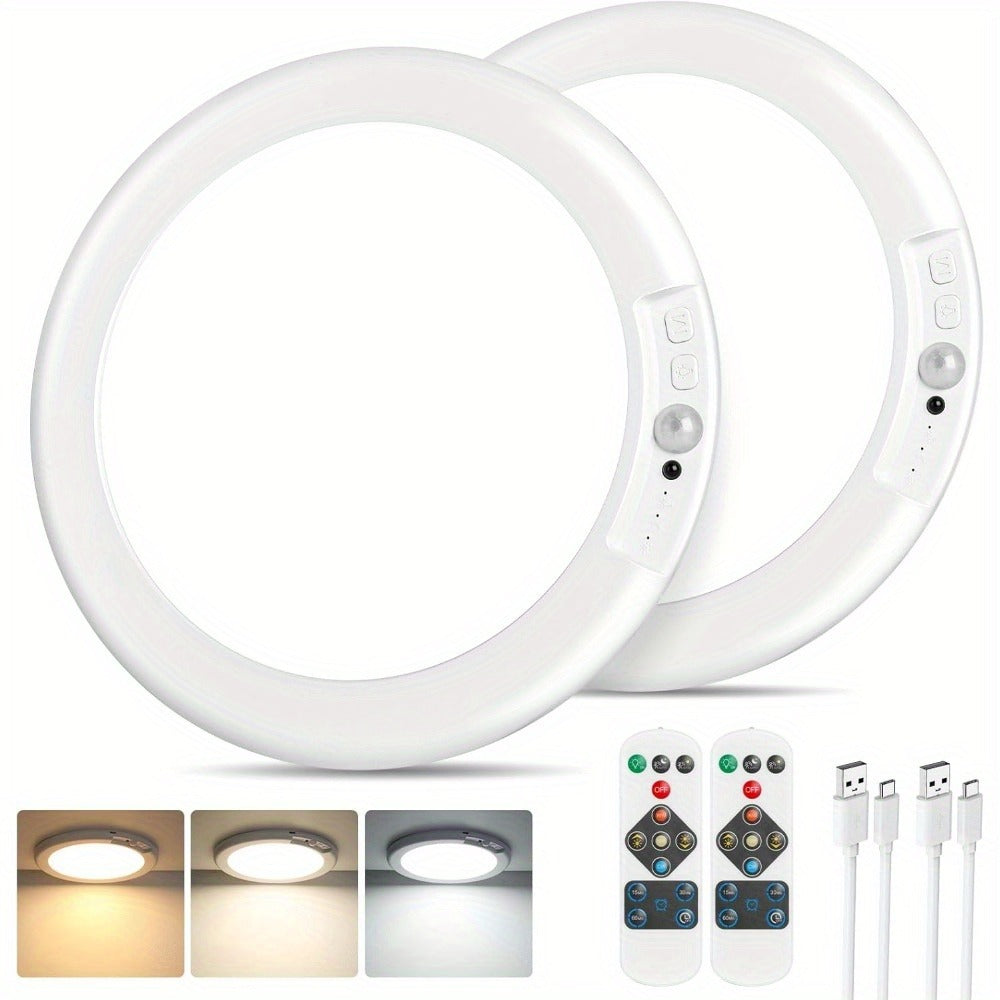 Motion Sensor Ceiling Light Rechargeable with Remote – 3-Color Dimmable Wireless LED Overhead Light, No Wiring, Battery Operated for Closet, Shower, Pantry, Shed & Hallway (Round & Square, 1 or 2 Pack)