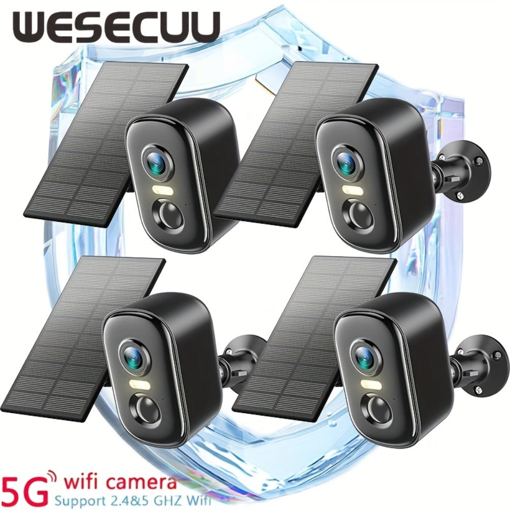 Solar WiFi Security Camera Indoor Outdoor – Dual Band 5G & 2.4GHz, Wire-Free Home Surveillance, Pet & Baby Monitor, Smartphone App Control, Rechargeable Solar Powered by Wesecuu