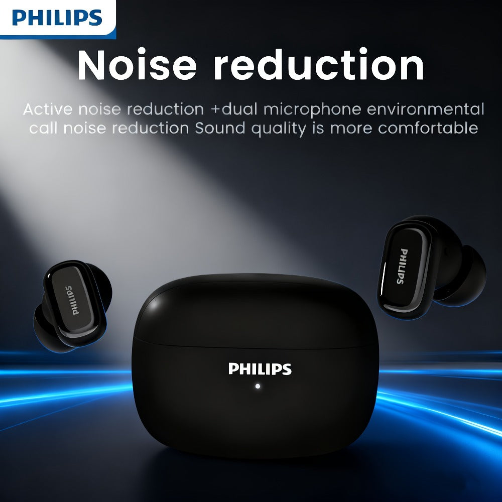 Philips TAT2569 Noise Cancelling Wireless Earbuds Touch Control USB-C Fast Charging 5H Playtime True Wireless Headphones Compatible iOS Android Black Blue White