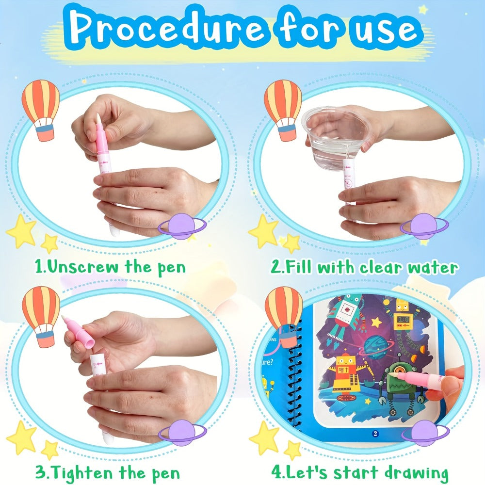 Reusable Water Doodle Books, 12-Piece Set for Painting and Group Activities