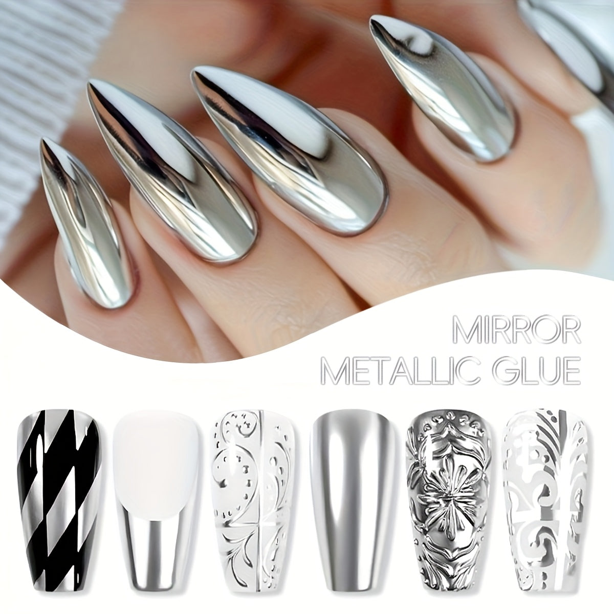 Mirror Metallic Nail Art Gel XEIJAYI Electroplating Bottle - High-Density Edge Painting Floral Color Platinum Shiny Silver Finish, Strong Durable Long-Lasting Salon & DIY Nail Art Polish for Women