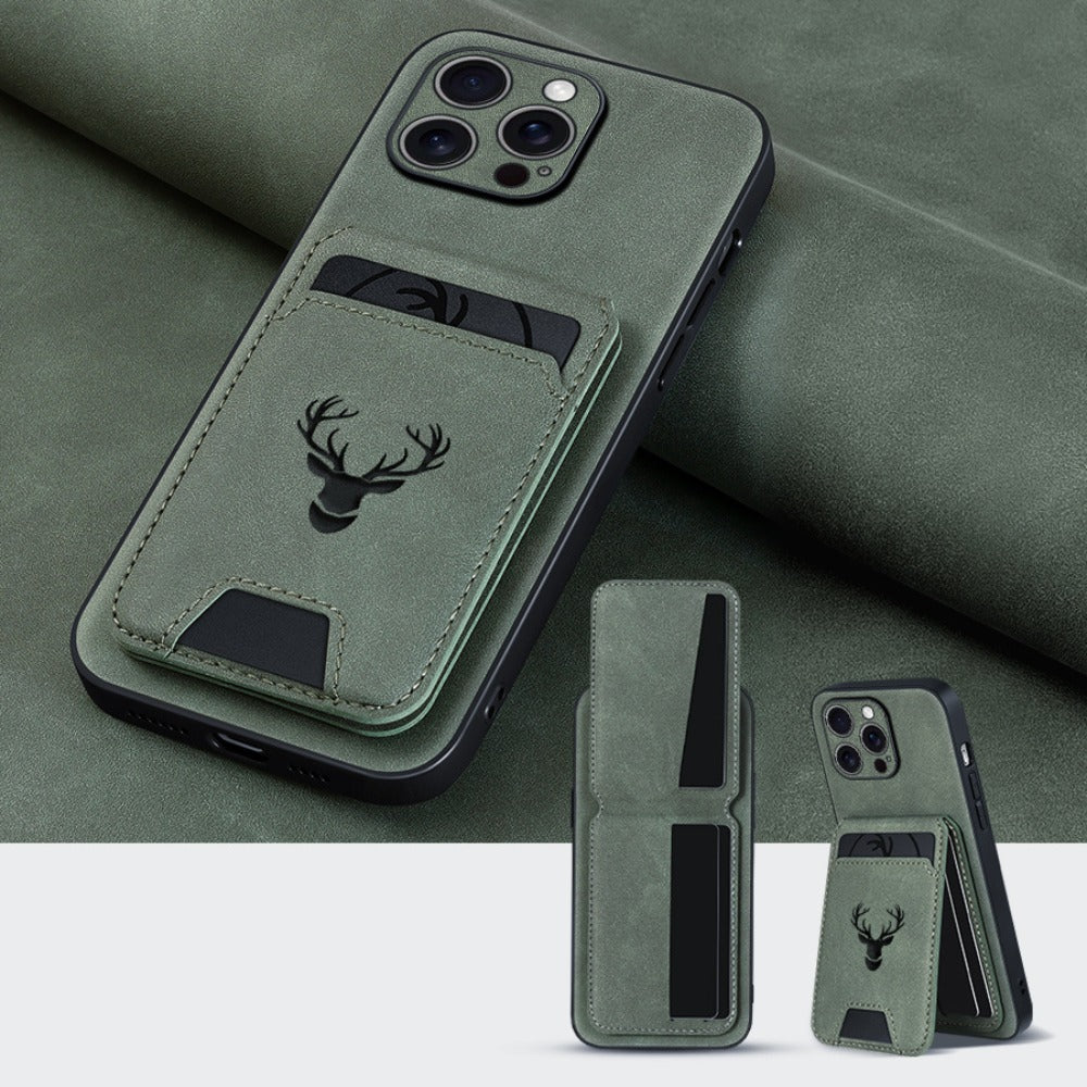 Wallet Phone Case for iPhone 16 Pro Max 16 Pro 16 Plus 16 15 14 13 12 11 Series Luxury PU Leather Flip Cover Card Holder Kickstand Magnetic Closure Moose Design – Men Women Gift
