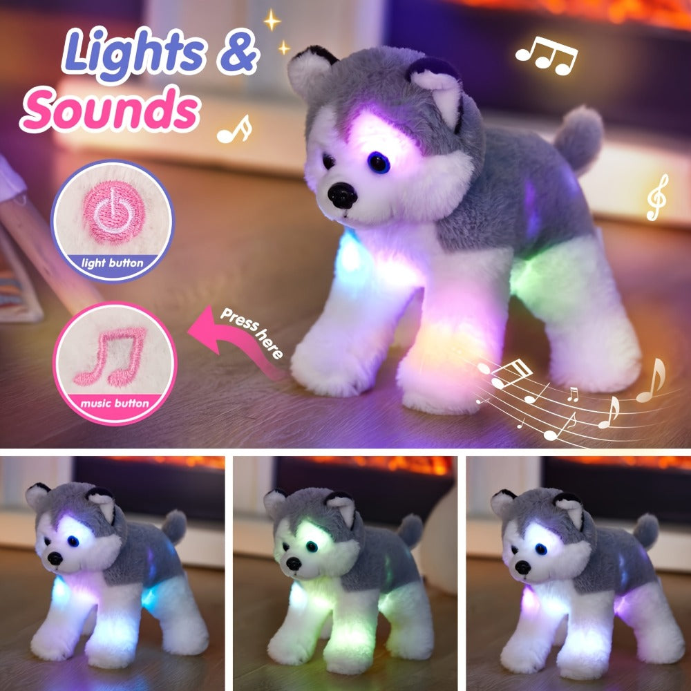 Musical Light-Up Husky Plush Toy, 12 Inch Glowing Puppy Stuffed Animal with Lullaby Music