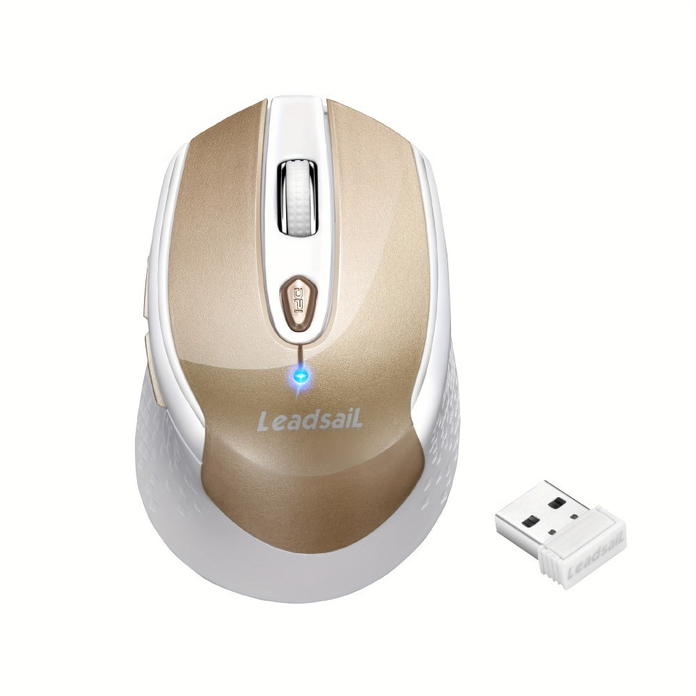 Wireless Ergonomic Mouse 2.4G USB – 6 Buttons, 3-Gear DPI 1200/1400/1600, Left-Side Shortcut Keys, Plug & Play for PC, Mac, Laptop, Office & Home | Dark Blue, Light Blue, Gold