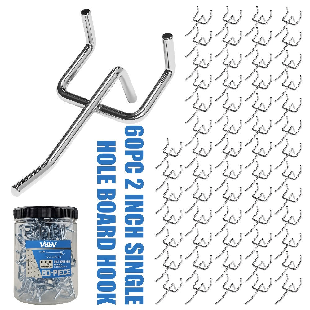 Pegboard Hooks 60pcs Stainless Steel 2 Inch Single Hole – 1-Inch Spacing Board Hooks for Tool Organization in Garage Workshop Warehouse Garden & Storage