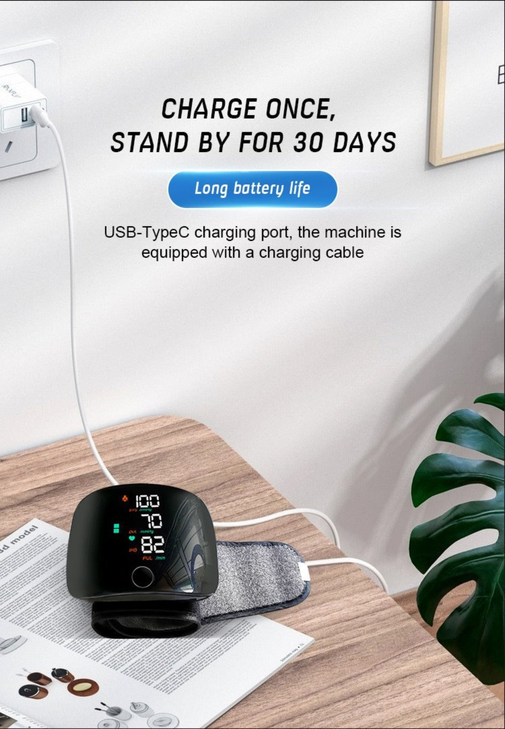 Wrist Blood Pressure Monitor with Large LCD Display – Portable Digital BP Machine with Adjustable Cuff, Pulse Rate Detection & One-Button Operation for Home Use
