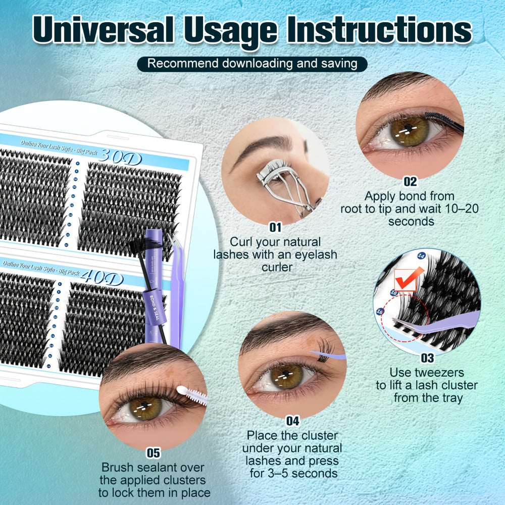 800Pcs Fluffy Wispy Lash Clusters Kit — 30D 40D Mixed Length 8-16mm DIY Eyelash Extensions with 2-in-1 Bond & Seal Glue and Tweezers, Natural Long-Lasting Cluster Lashes for Everyday Wear & Events
