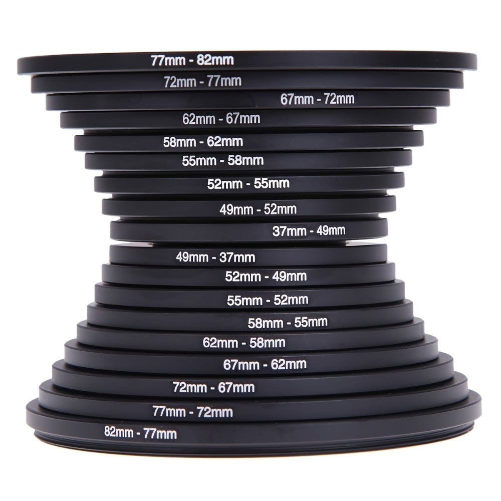 Step-Up Step-Down Lens Filter Adapter Rings 18pcs Set for DSLR Camera 37-82mm Aluminum Alloy Filter Ring Kit Compatible with Canon Nikon Sony Lenses