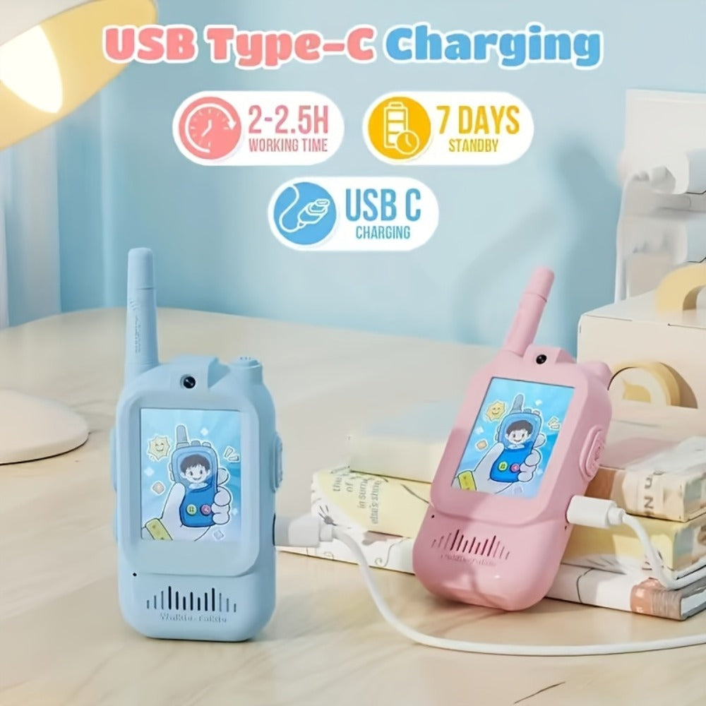 Kids Video Walkie Talkies, Blue and Pink 2-Pack with Voice Changer and Camera