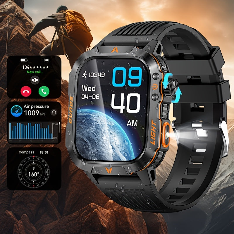 2.01" HD Compass Smartwatch for Men Women – Wireless Calling Outdoor Adventure Watch with LED Flashlight Fitness Tracker Pedometer Calorie Counter Long Battery Life Compatible with Android iPhone Couples Gift